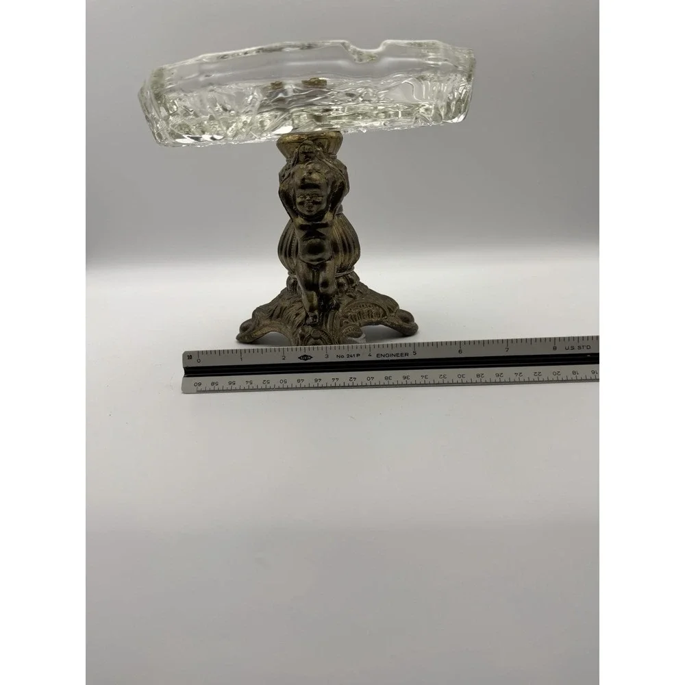 VTG Crystal‎ Decorative Angel Baby Cherub Base Glass Top Candy Dish AshTray